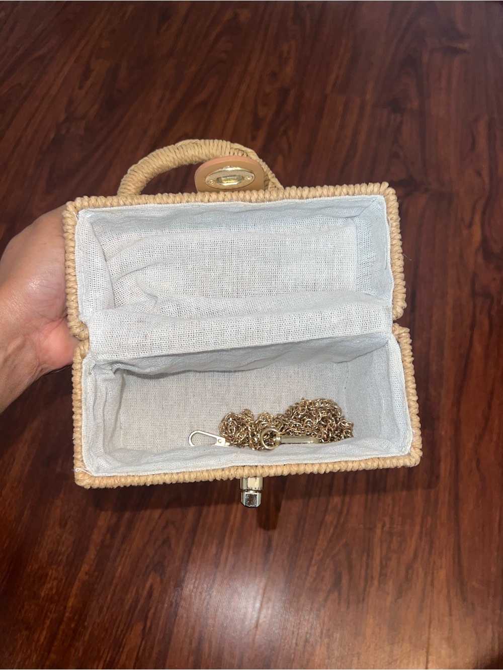 Handwoven Mini Box Bag in Natural Tan with Gold Hardware - Picture 3 of 5